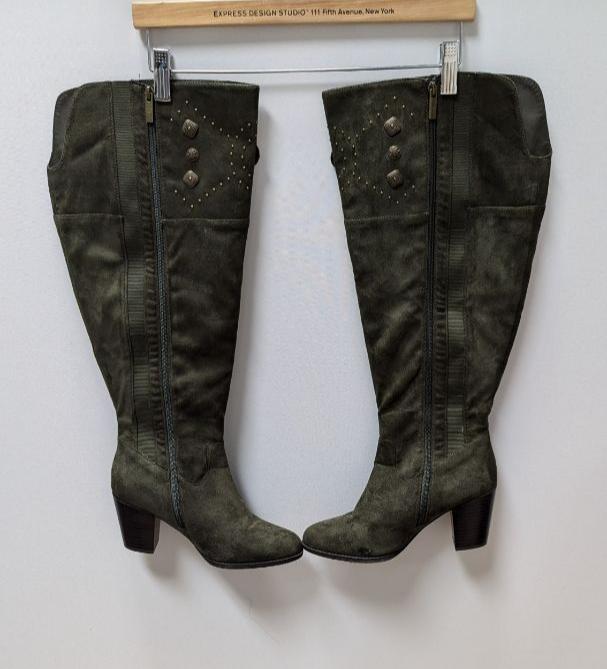 Cloudwalkers by Avenue Dark Green Suede Knee-High Boots