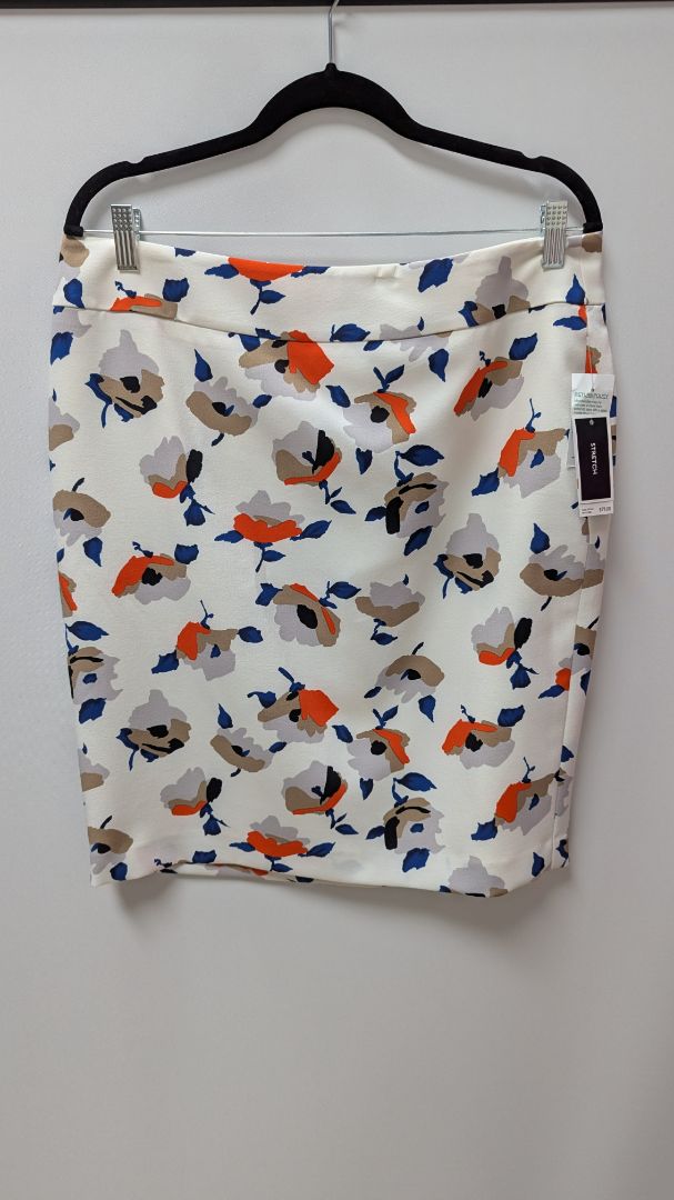 Nine West Ivory/Blue/Orange Floral Midi Skirt