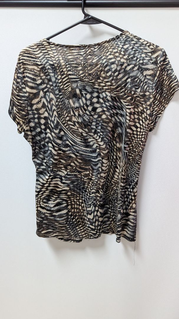 MSK Brown/Ivory Patterned Shimmer Blouse