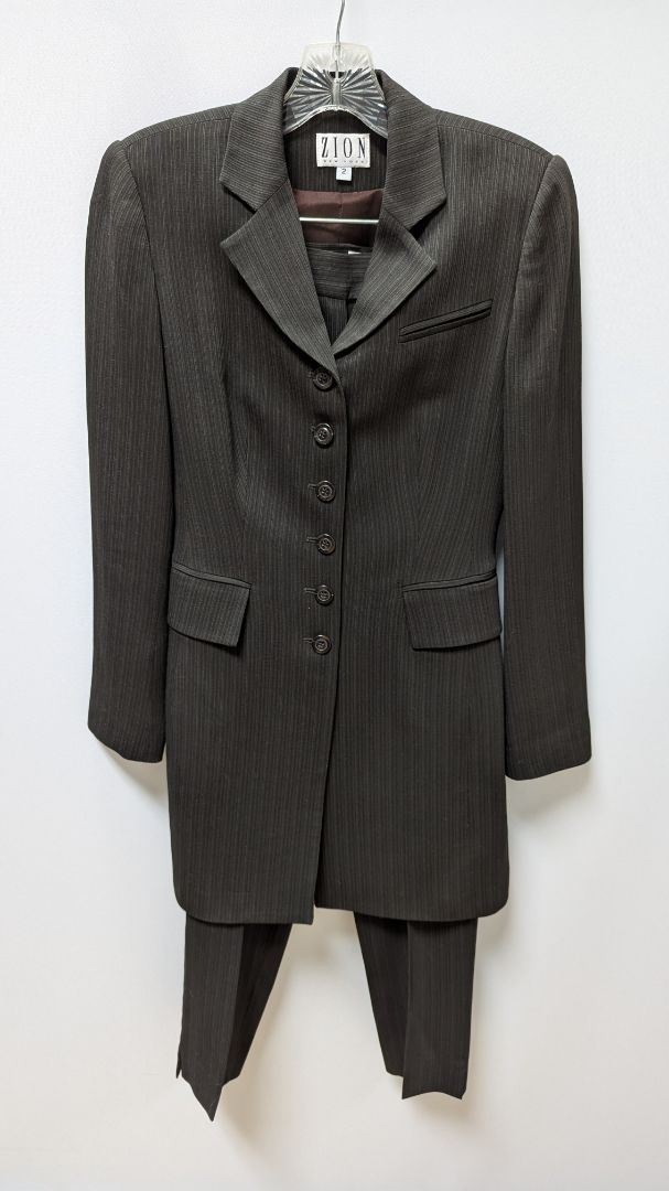 Zion New York Dark Brown Striped Pants Suit Set