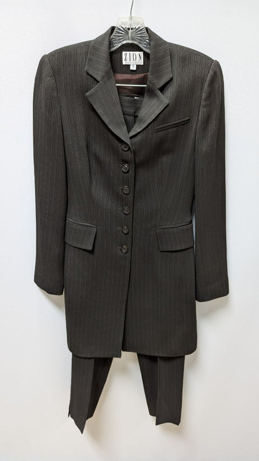 Zion New York Dark Brown Striped Pants Suit Set