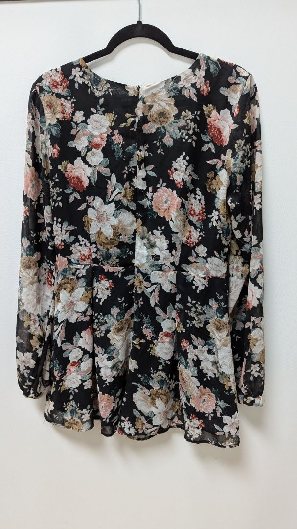 Glamorous Black Floral Long Sleeve Romper