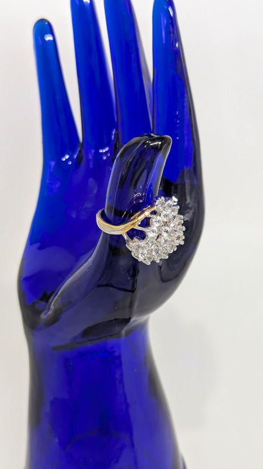 Thin Gold Ring with Large White Gemstone Cluster