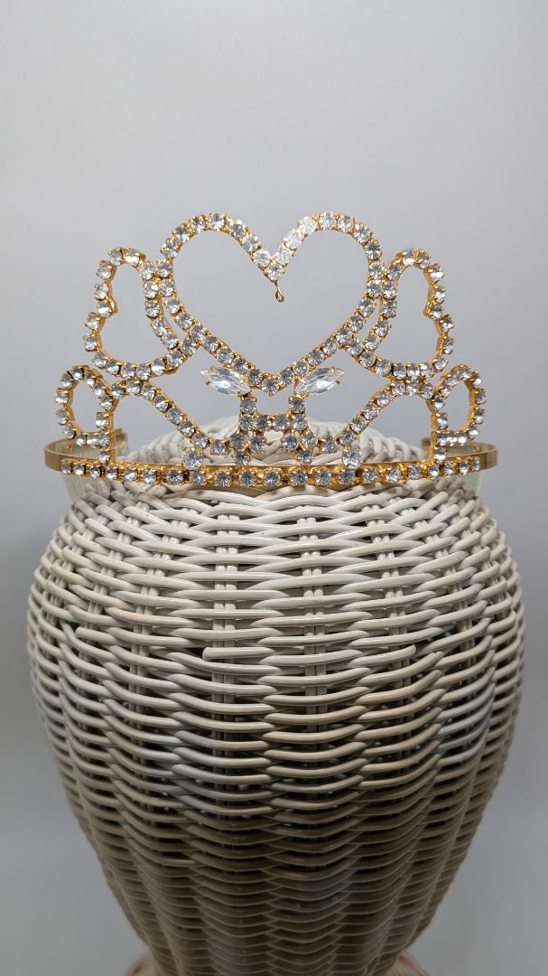 Gold/White Hearts Large Pageant Crown
