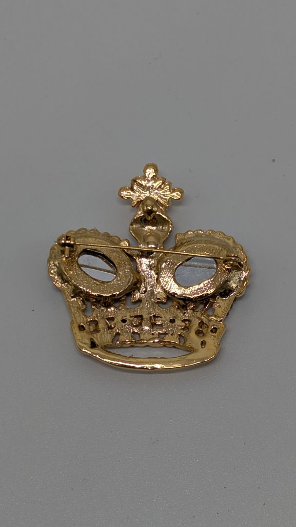 Gold/Multicolor Vintage Crown Gemstone Brooch Pin