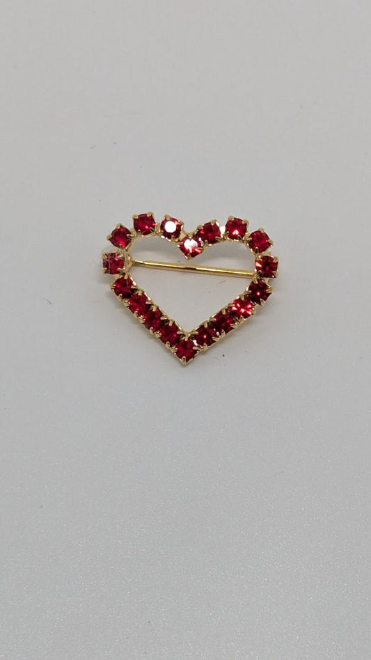 Gold/Red Vintage Heart Brooch Pin