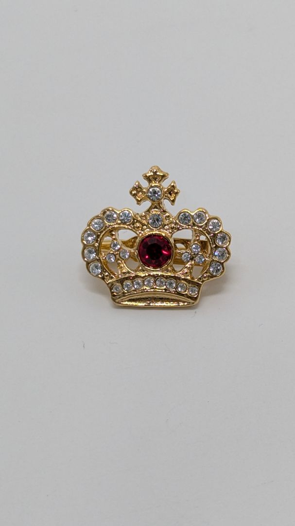 Gold/White/Red Vintage Crown Brooch Pin