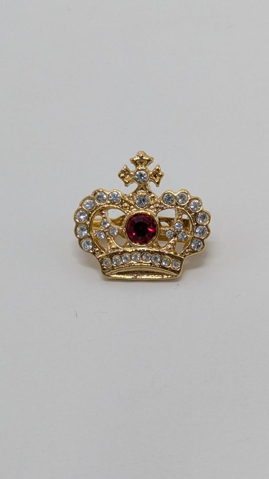 Gold/White/Red Vintage Crown Brooch Pin
