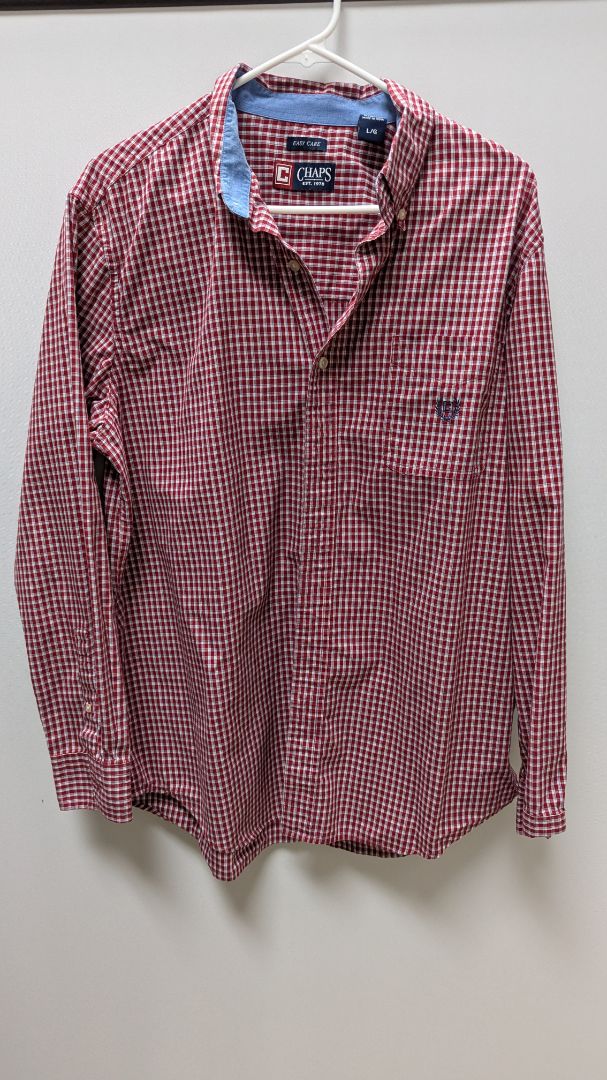 CHAPS Red/White Plaid Long Sleeve Button Up Shirt