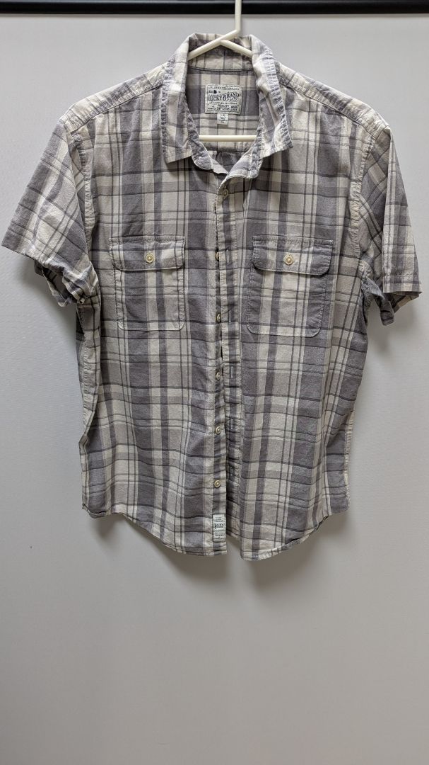 Lucky Brand Light Grey/White Plaid Button Up Shirt