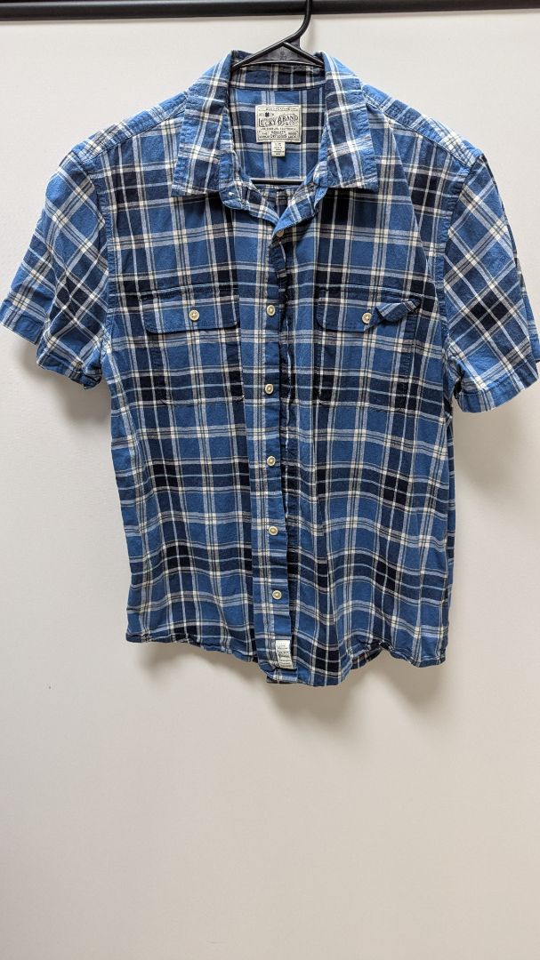 Lucky Brand Navy/White Plaid Button Up Shirt