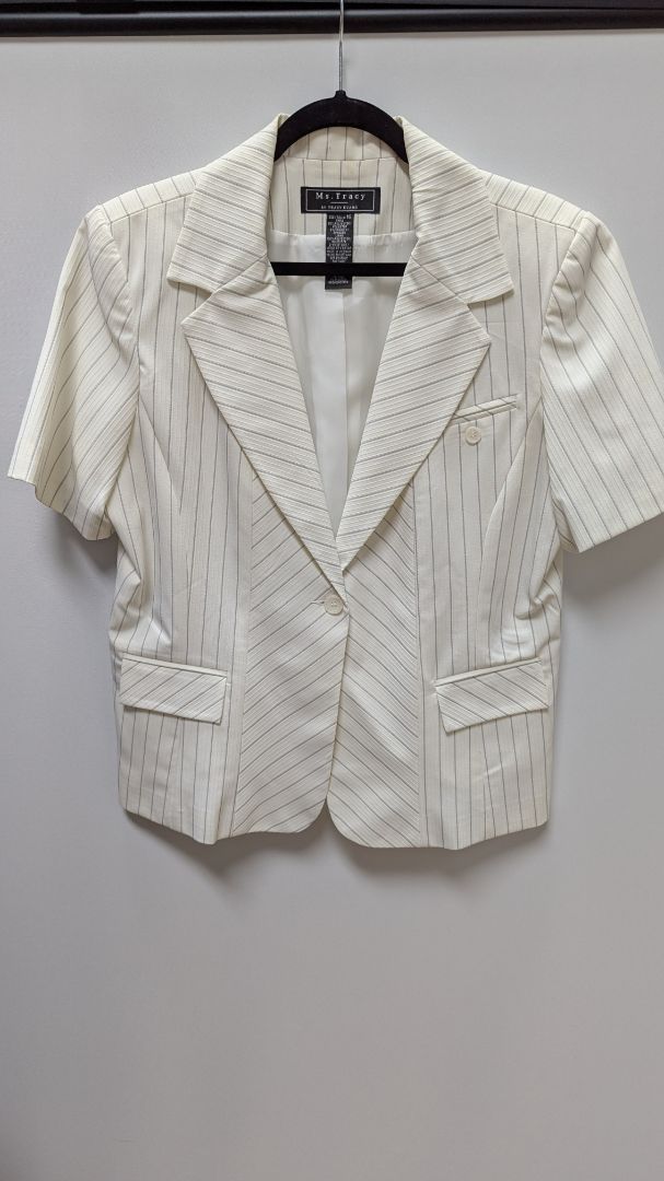 Ms. Tracy by Tracy Evans Ivory Striped Short Sleeve Blazer