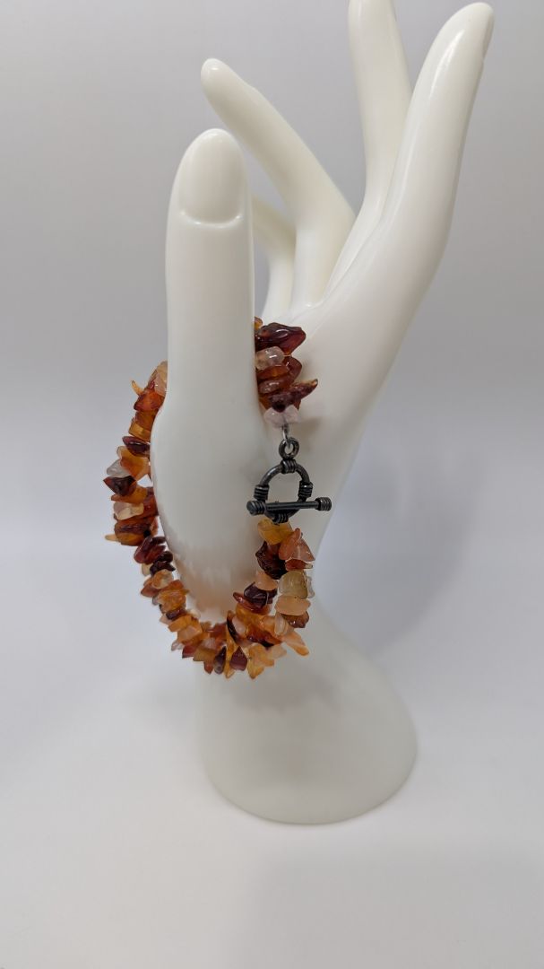 Double Stranded Carnelian Gemstone Chip Beaded Bracelet