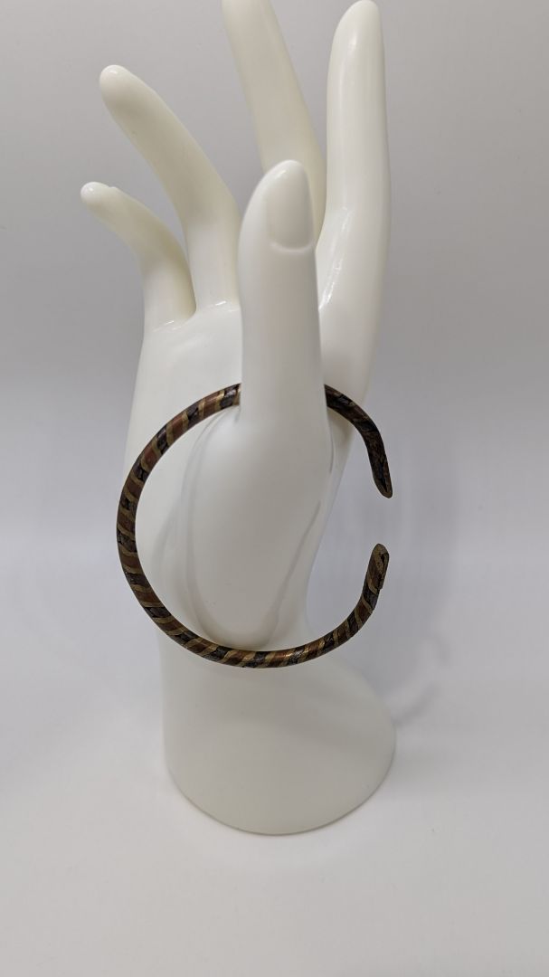 Thin Beige Striped Open Bangle Bracelet
