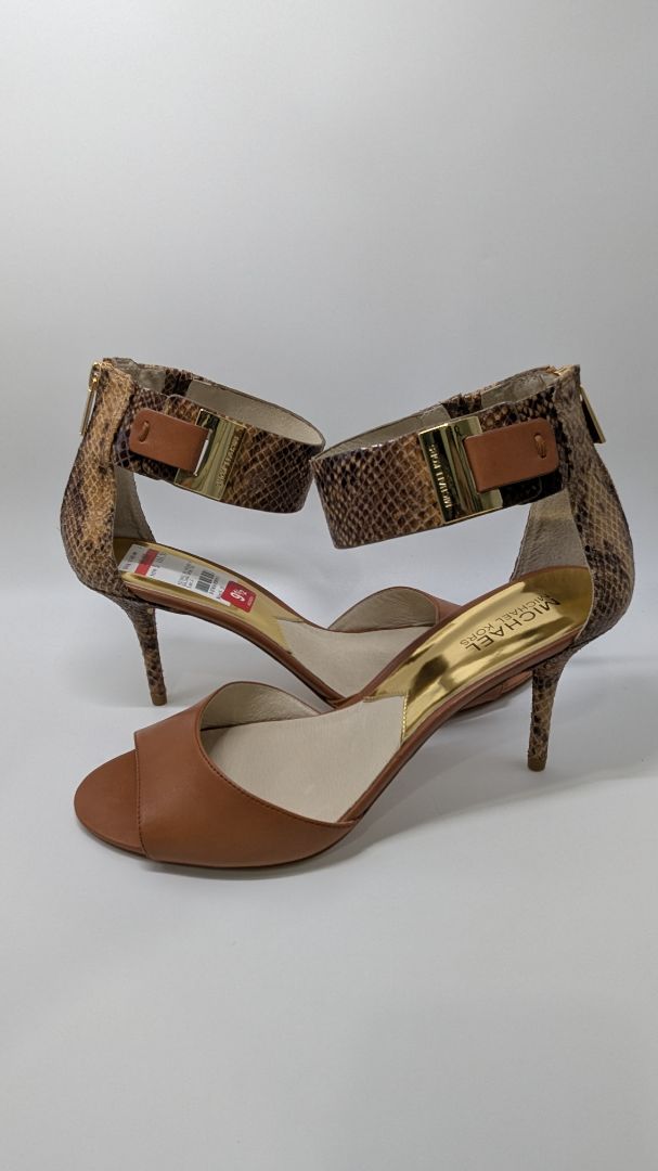 Michael Kors Sand Guiliana Open Toe Embossed Leather Heels
