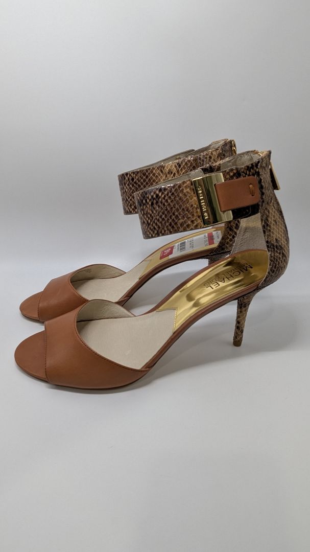 Michael Kors Sand Guiliana Open Toe Embossed Leather Heels