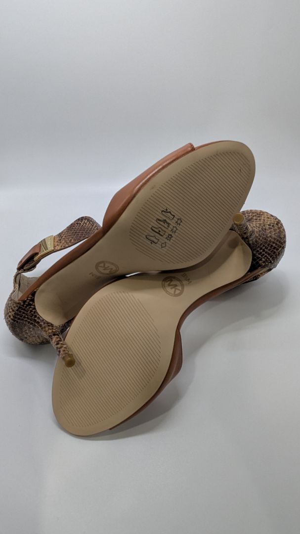 Michael Kors Sand Guiliana Open Toe Embossed Leather Heels