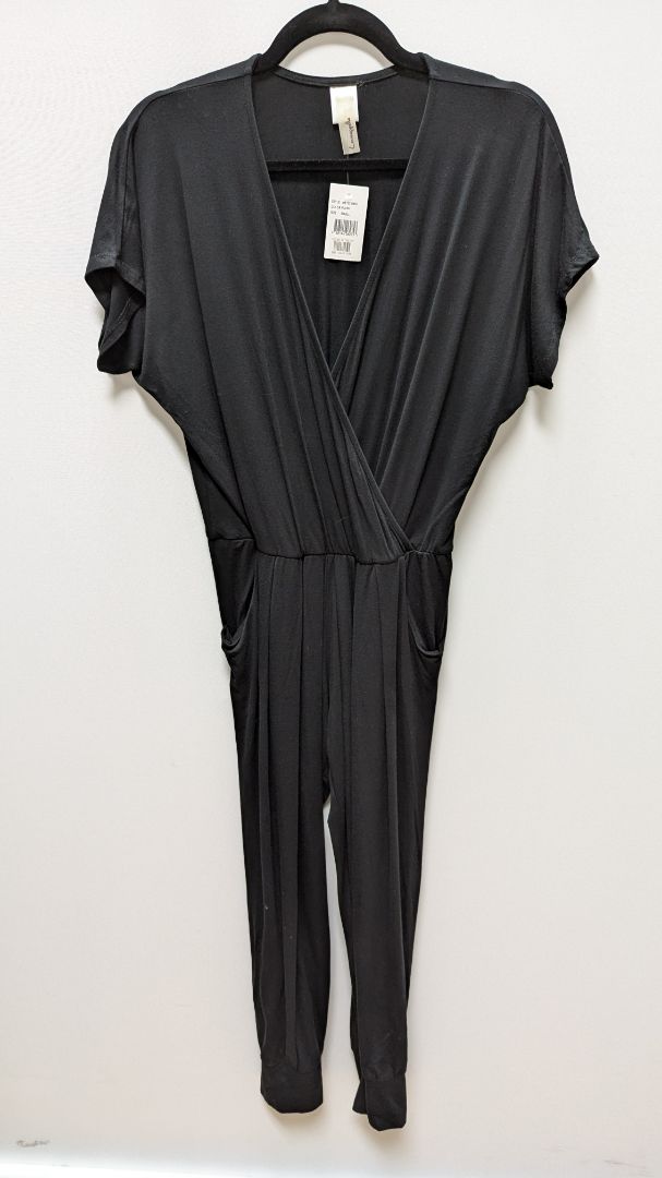 Loveappella Black Faux-Wrap Jogger Jumpsuit