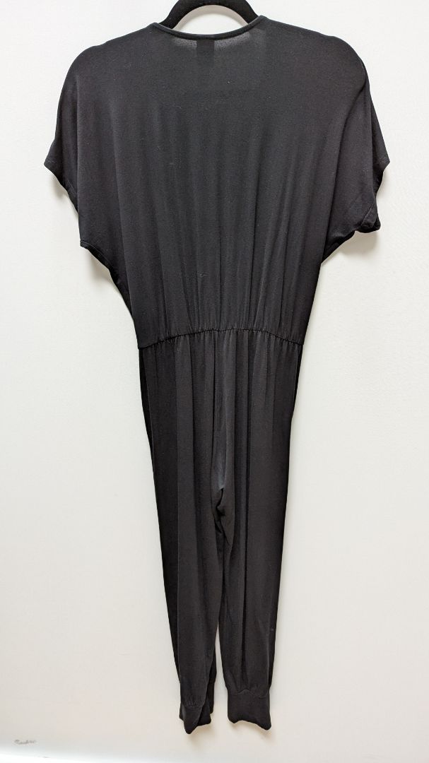 Loveappella Black Faux-Wrap Jogger Jumpsuit