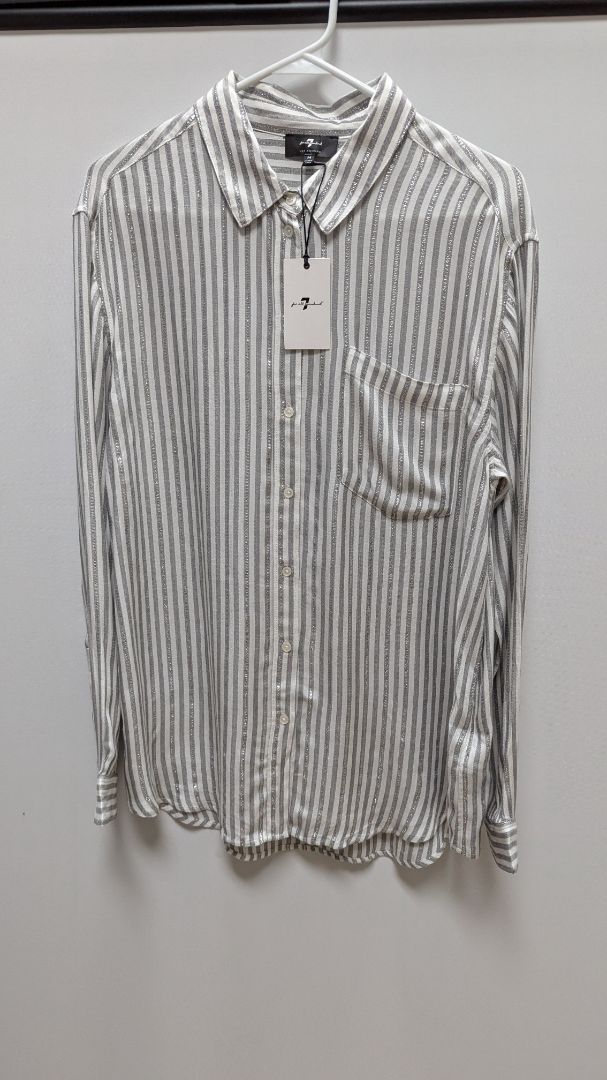 7 for All Mankind Silver Grey Striped Button Up Blouse