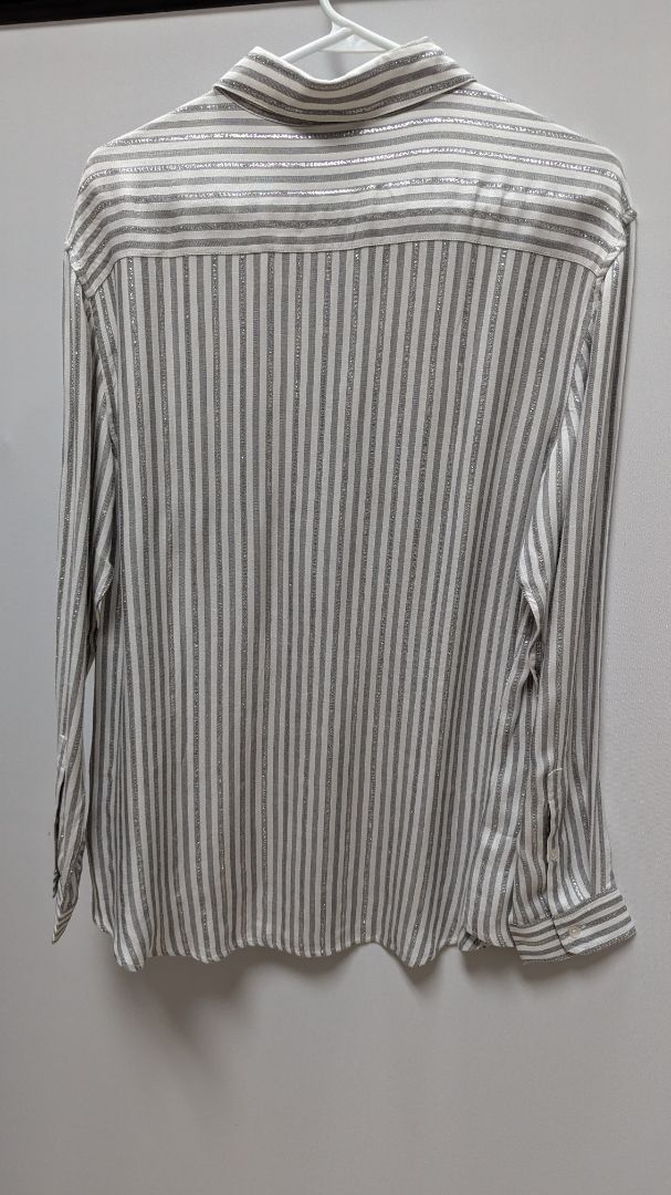 7 for All Mankind Silver Grey Striped Button Up Blouse