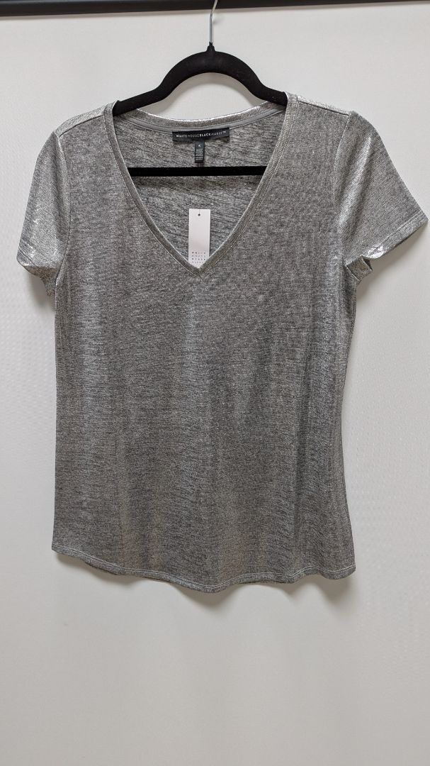 White House Black Market Chrome Silver Shimmer Blouse