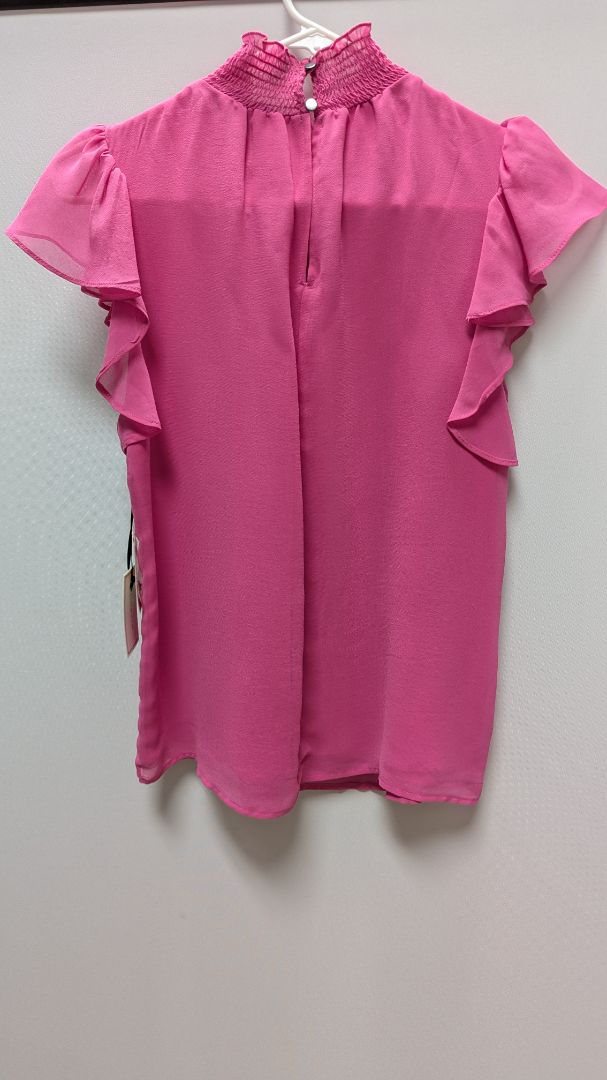 1.STATE Bright Mulberry Pink Ruched Neck Blouse