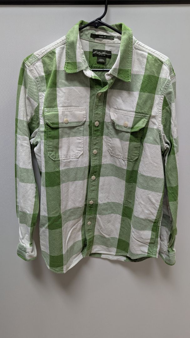 Eddie Bauer Green/White Plaid Button Up Shirt