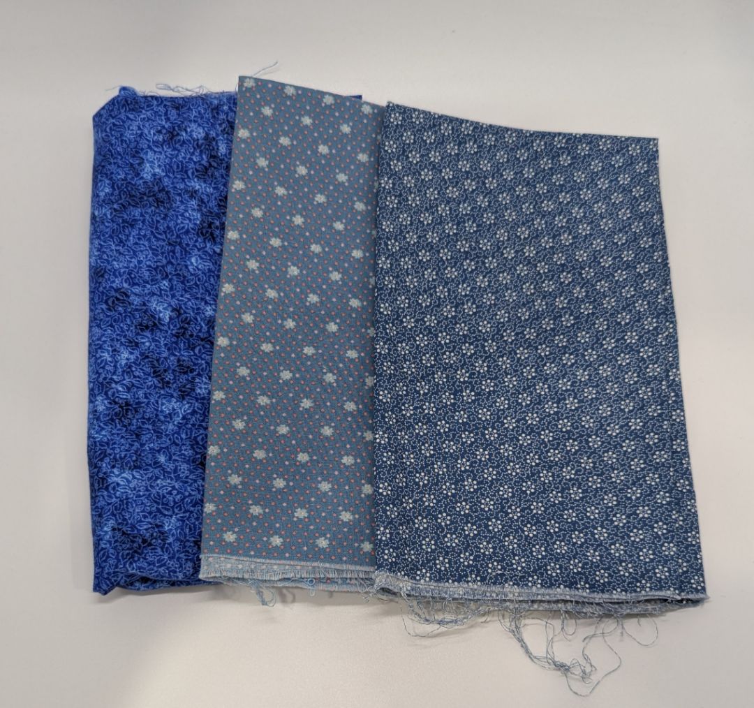3 Piece Blue Floral Print Fabric