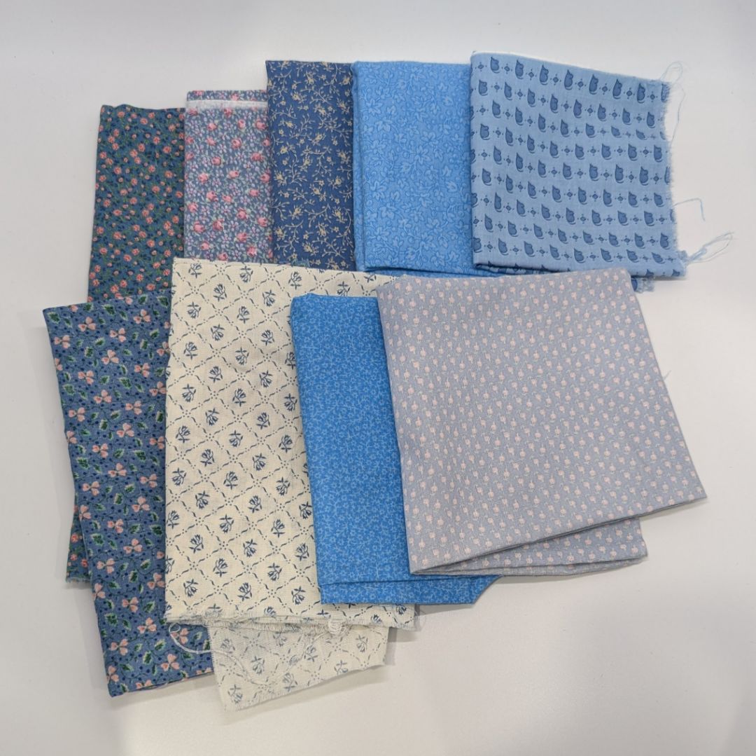 8 Piece Blue Floral Print Fabric