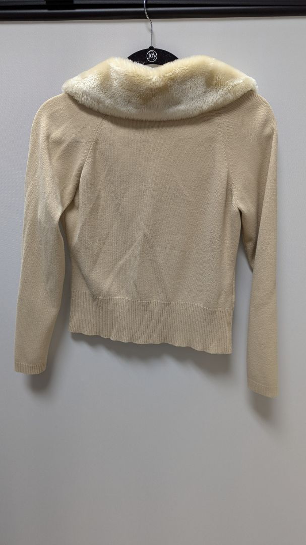 Ann Taylor LOFT Light Brown Faux-Fur Collar Cardigan