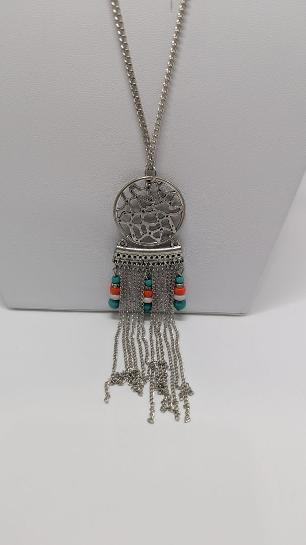 Paparazzi Silver/Teal/Orange Tassel Necklace & Earrings Set