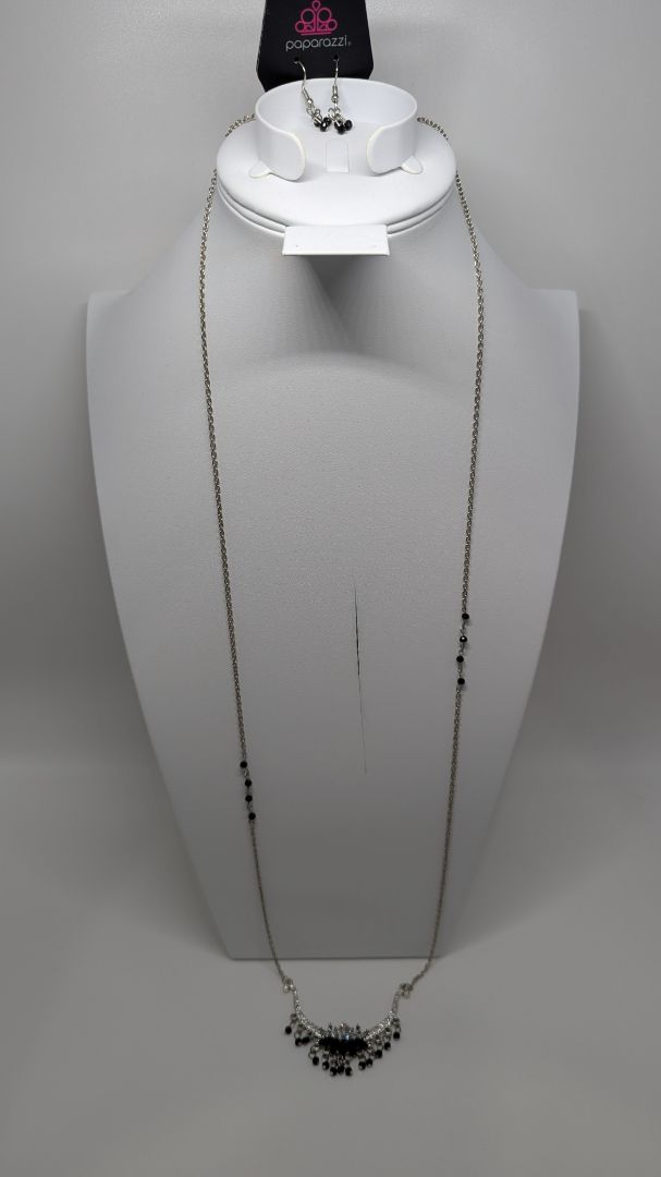 Paparazzi Silver/Black Longline Necklace & Earrings Set