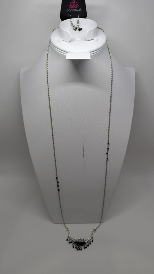 Paparazzi Silver/Black Longline Necklace & Earrings Set