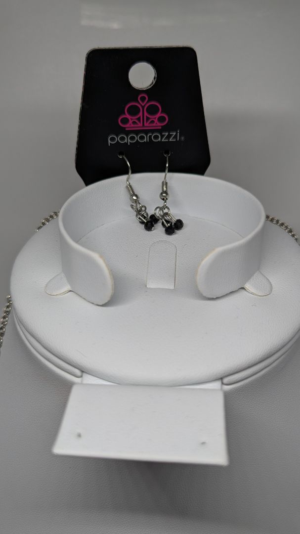 Paparazzi Silver/Black Longline Necklace & Earrings Set