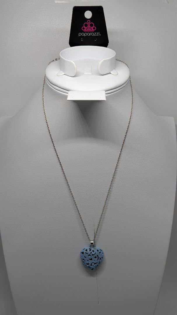 Paparazzi Light Blue Metal Heart Pendant Necklace