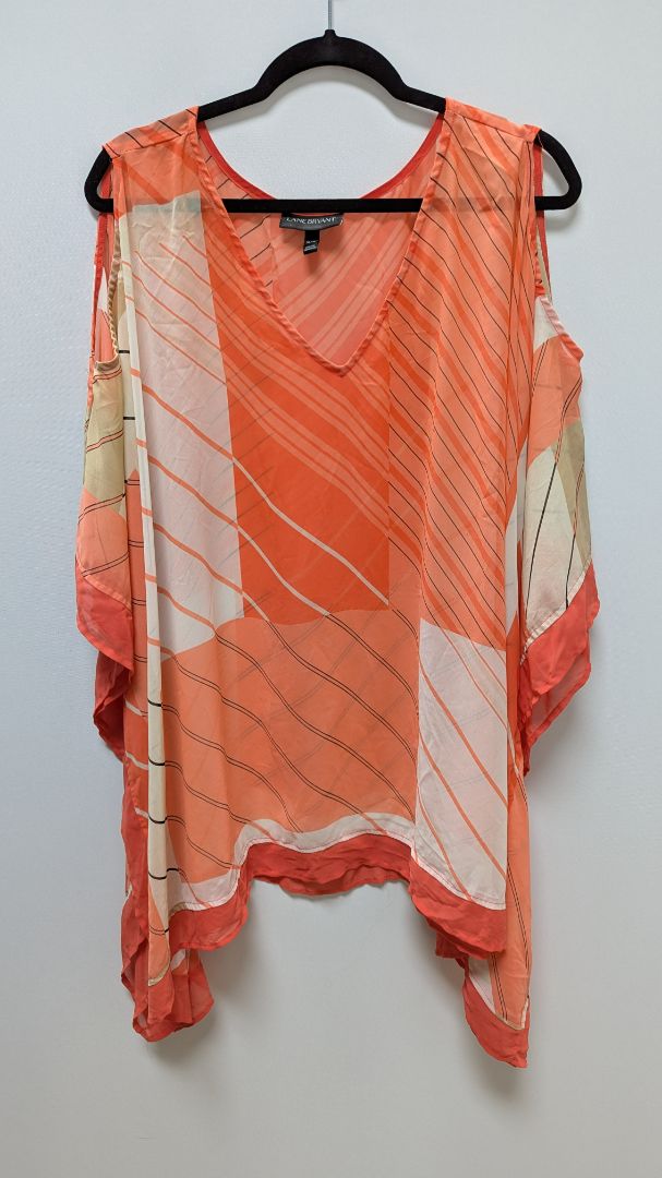 Lane Bryant Orange/White Cold-Shoulder Kimono Blouse