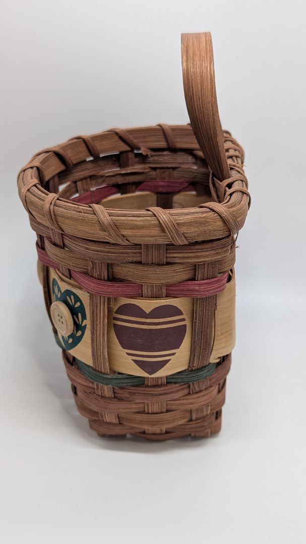 Brown Wicker Wood Hearts Mini Basket with Handle