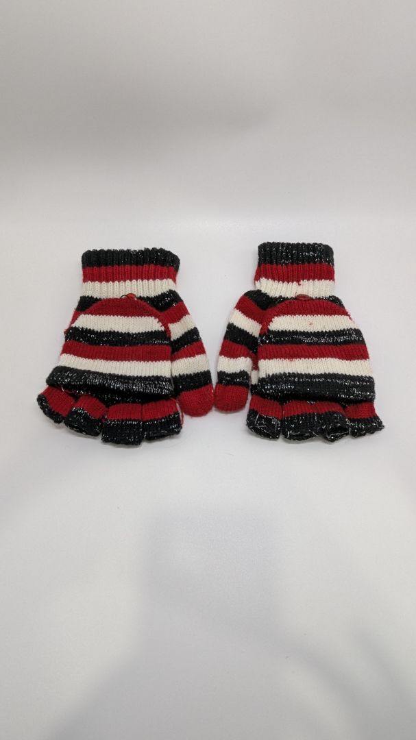 Red/Black/White Striped Convertible Knit Gloves