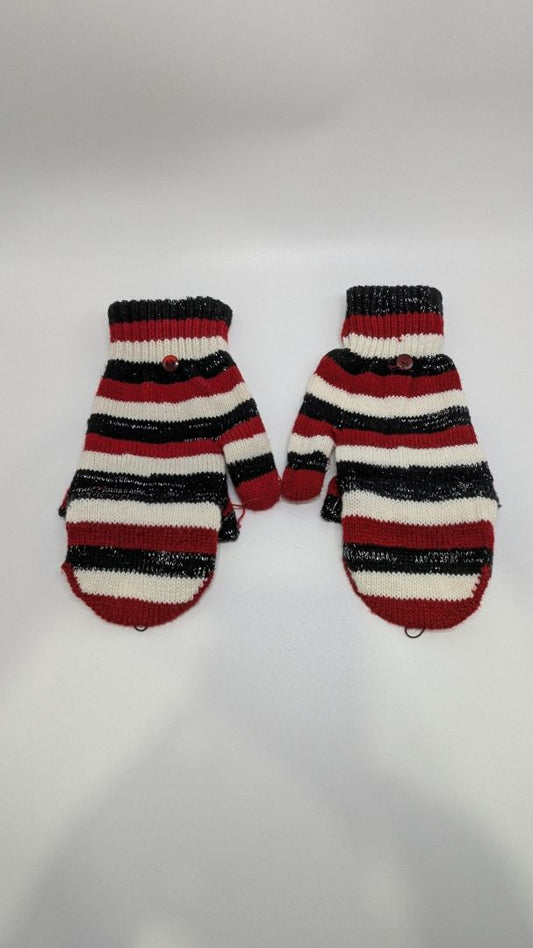Red/Black/White Striped Convertible Knit Gloves