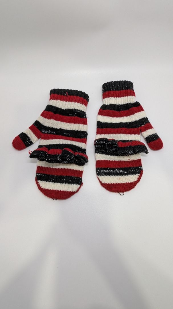 Red/Black/White Striped Convertible Knit Gloves