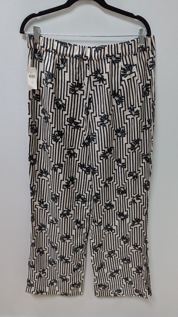 Maeve Anthropologie Beige/Black Striped Floral Wide Leg Pants