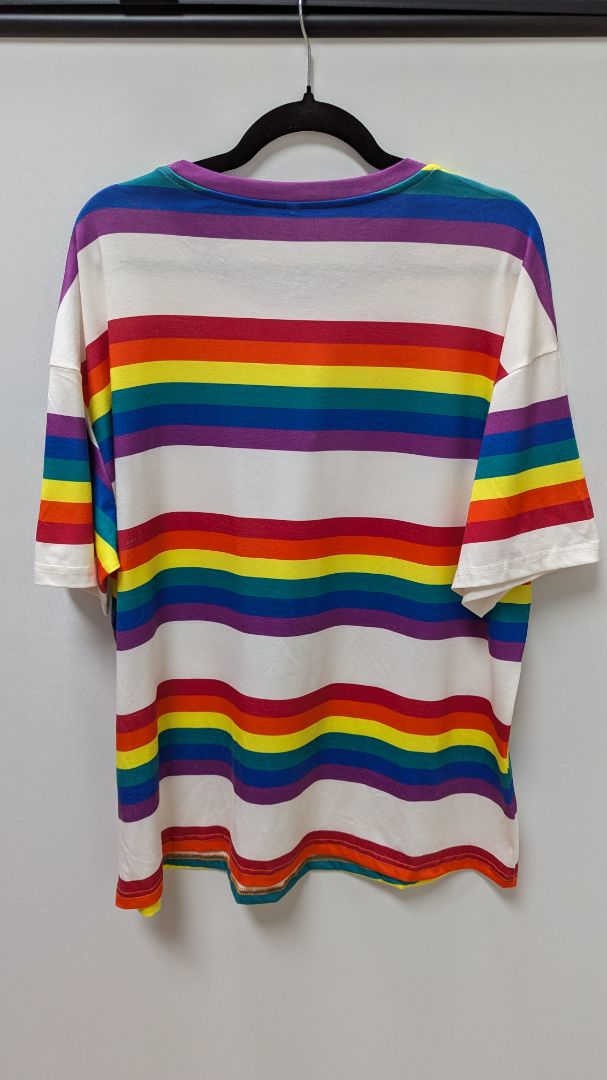 White Rainbow Striped Short Sleeve Tee