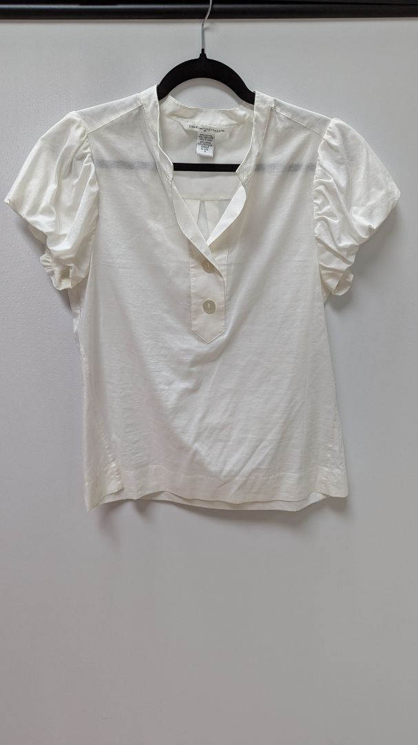 Diane Von Furstenberg White Short Puff Sleeve Blouse
