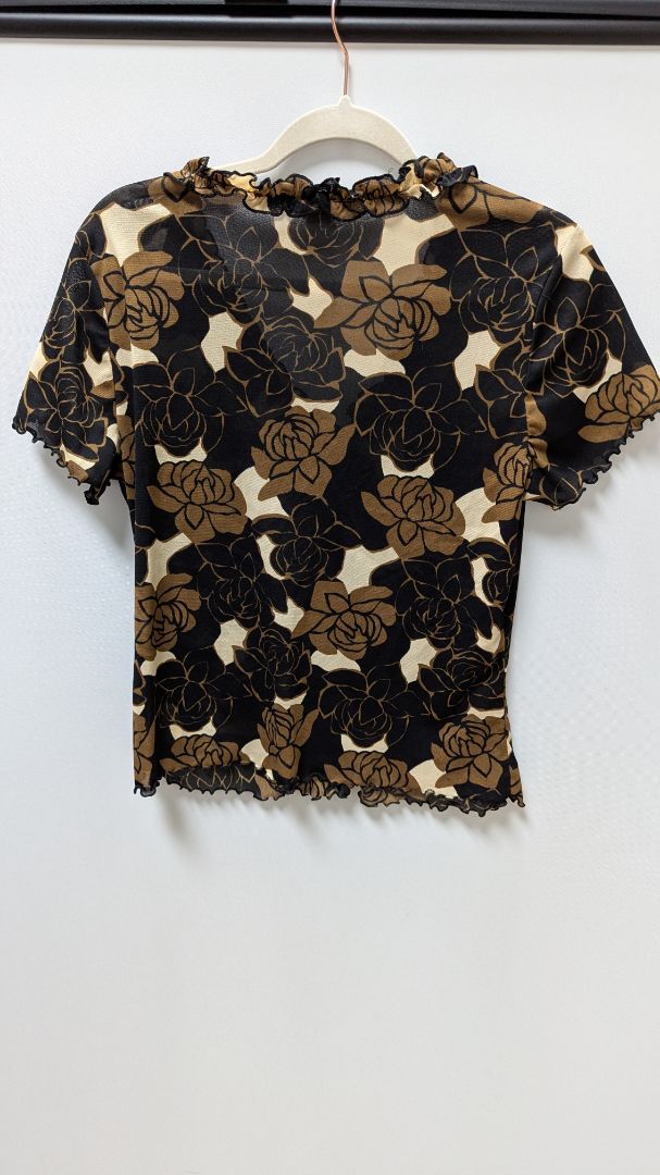 Per Seption Black/Brown Mesh Floral Blouse