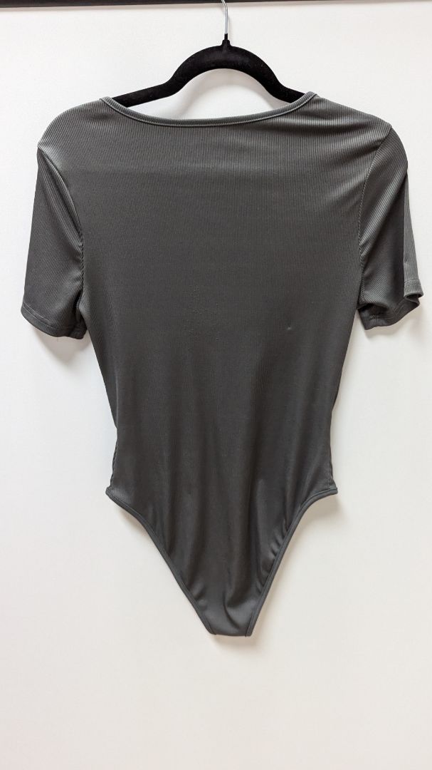 YOZY Dark Grey Ribbed Knit Cutout Bodysuit