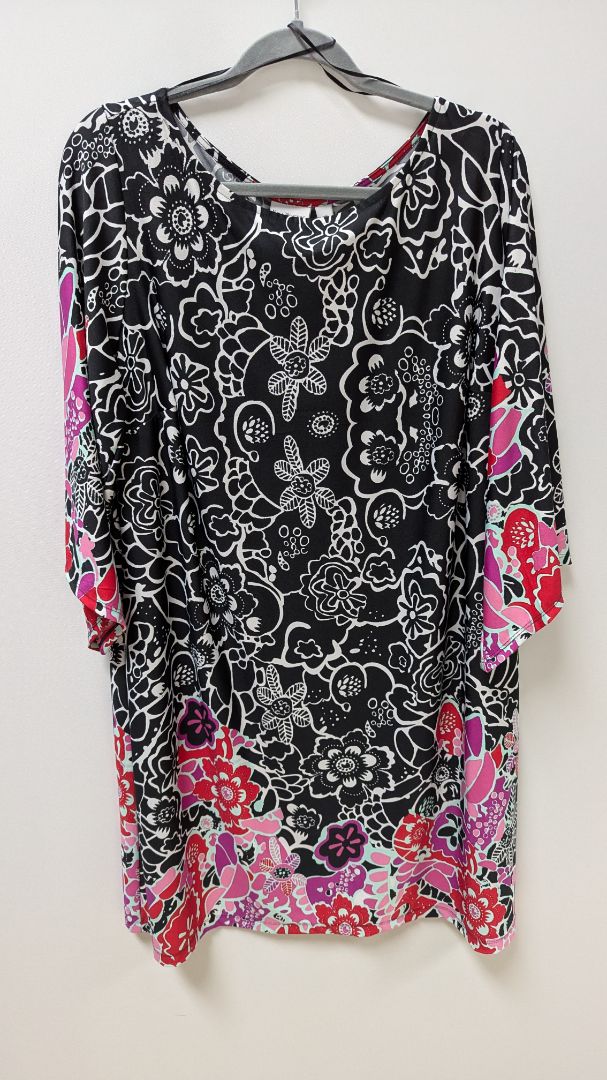 Kim Rogers Black/White/Pink Floral Shift Dress