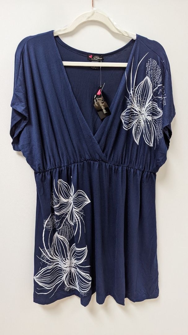 Delirious Navy/White Rhinestone Flower Midi Dress