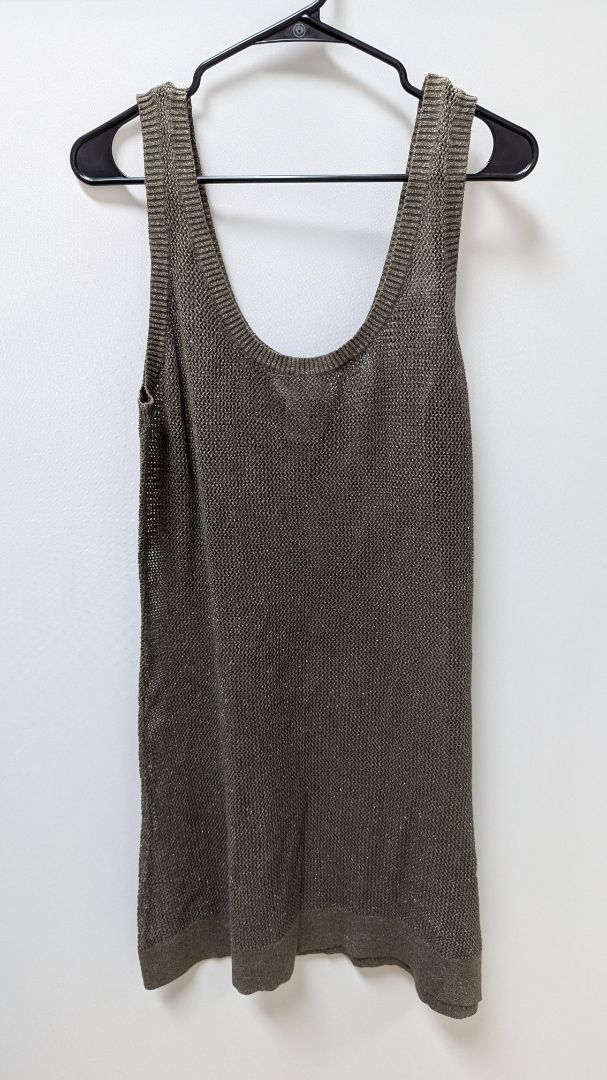 Nine West Woman Dark Grey Metallic Sheer Knit Coverup Dress