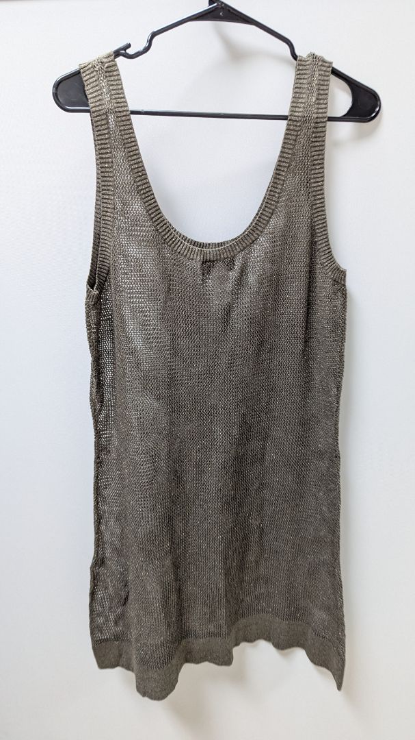Nine West Woman Dark Grey Metallic Sheer Knit Coverup Dress